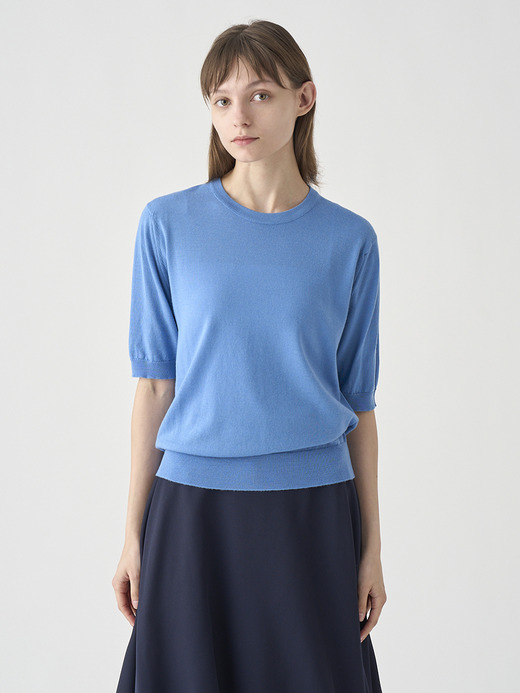 クルーネック半袖ニットプルオーバー | ESTA | 30G MODERN FIT 詳細画像 CHAMBRAY BLUE 3