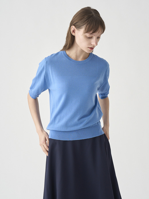 クルーネック半袖ニットプルオーバー | ESTA | 30G MODERN FIT 詳細画像 CHAMBRAY BLUE 4