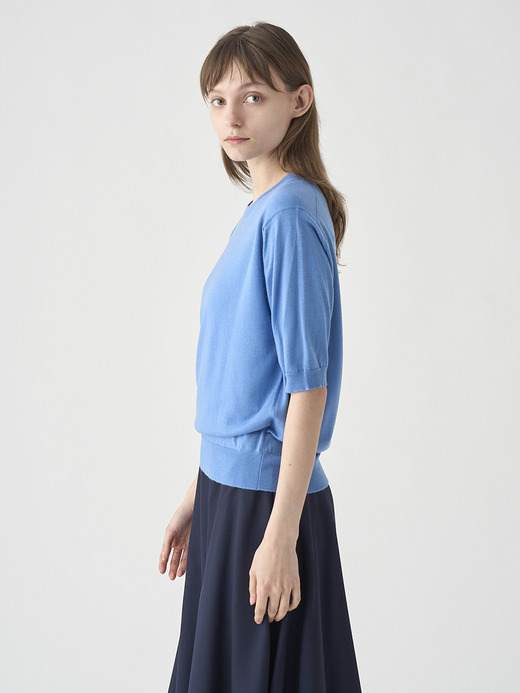 クルーネック半袖ニットプルオーバー | ESTA | 30G MODERN FIT 詳細画像 CHAMBRAY BLUE 5