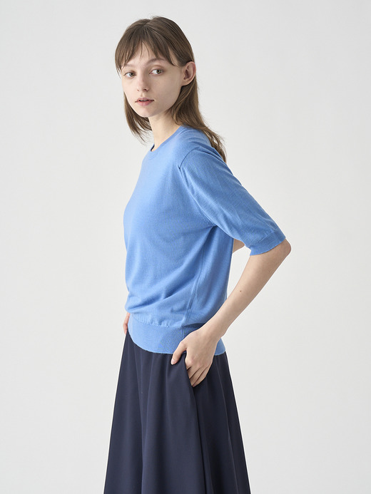 クルーネック半袖ニットプルオーバー | ESTA | 30G MODERN FIT 詳細画像 CHAMBRAY BLUE 6