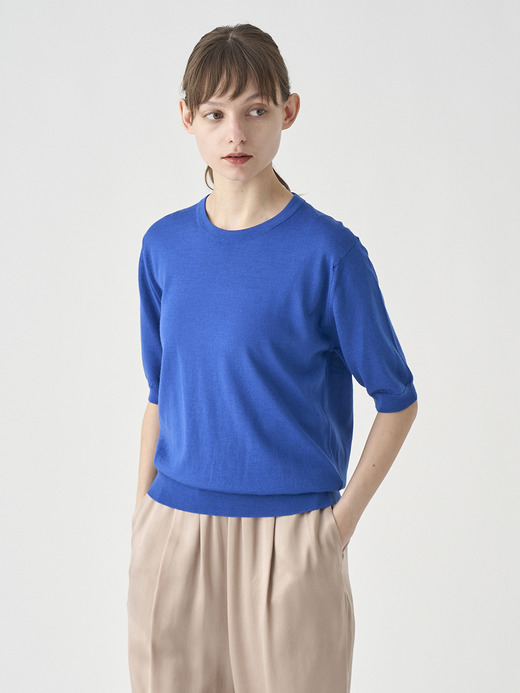 クルーネック半袖ニットプルオーバー | ESTA | 30G MODERN FIT 詳細画像 MAZARINE BLUE 3