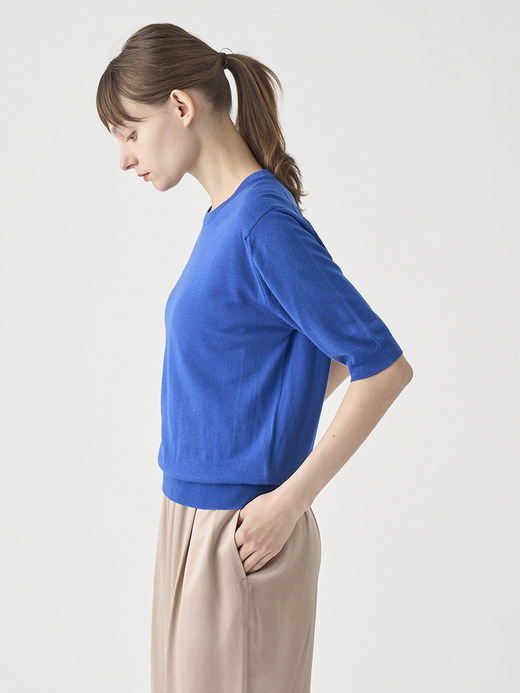 クルーネック半袖ニットプルオーバー | ESTA | 30G MODERN FIT 詳細画像 MAZARINE BLUE 4