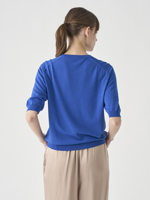 クルーネック半袖ニットプルオーバー | ESTA | 30G MODERN FIT 詳細画像 MAZARINE BLUE 5