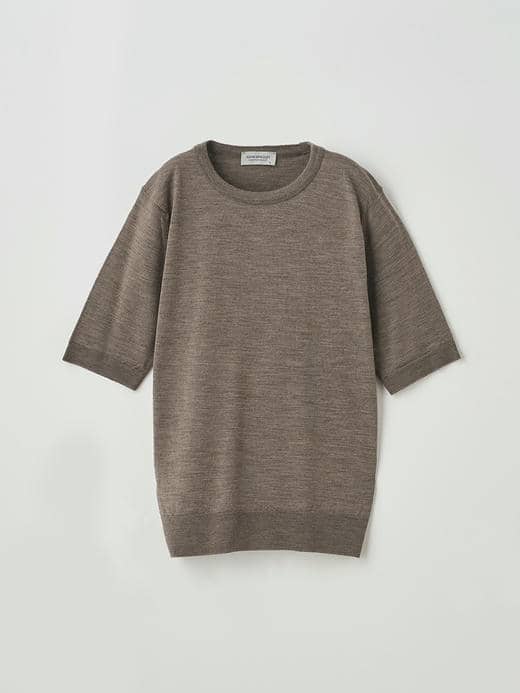クルーネック半袖ニットプルオーバー | ESTA | 30G MODERN FIT 詳細画像 MUSHROOM 1