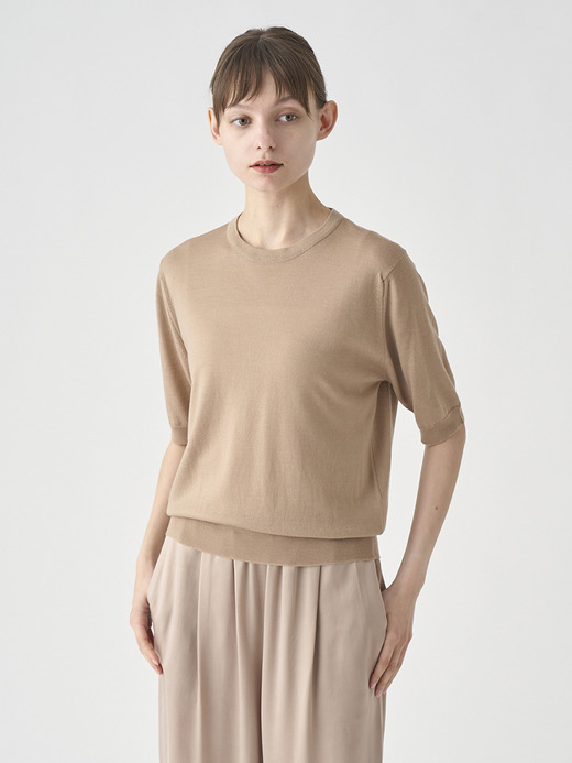 クルーネック半袖ニットプルオーバー | ESTA | 30G MODERN FIT 詳細画像 TOASTED ALMOND 1