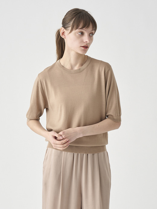 クルーネック半袖ニットプルオーバー | ESTA | 30G MODERN FIT 詳細画像 TOASTED ALMOND 3