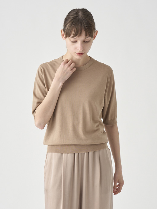 クルーネック半袖ニットプルオーバー | ESTA | 30G MODERN FIT 詳細画像 TOASTED ALMOND 4