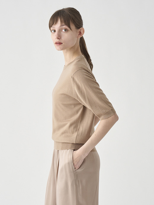 クルーネック半袖ニットプルオーバー | ESTA | 30G MODERN FIT 詳細画像 TOASTED ALMOND 6