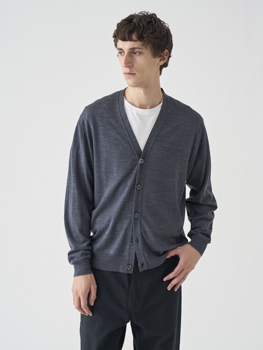Ｖネック長袖ニットカーディガン | HALIN | 30G MODERN FIT 詳細画像 CHARCOAL 1
