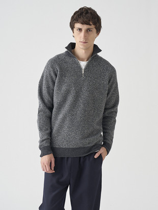 ［Eco Cashmere］カシミヤ混 スタンドネックハーフジップメランジニットプルオーバー | INGHRAM | STANDARD FIT 7G