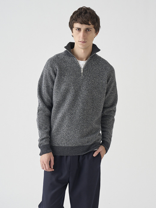 ［Eco Cashmere］カシミヤ混 スタンドネックハーフジップメランジニットプルオーバー | INGHRAM | STANDARD FIT 7G 詳細画像 NO2(INGHRAM) 1