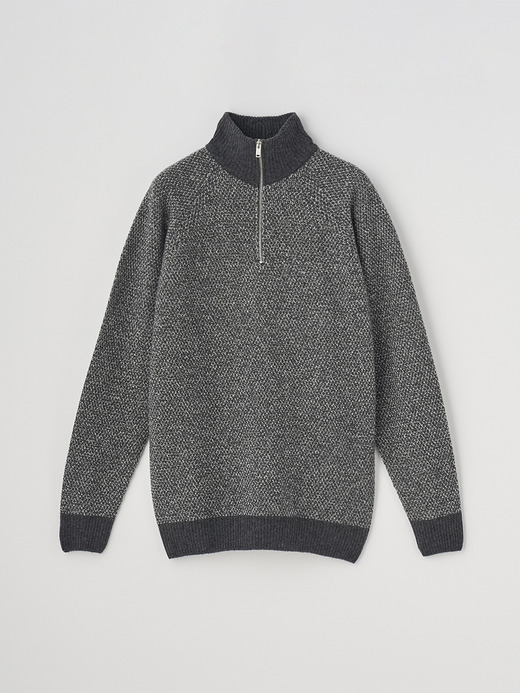 ［Eco Cashmere］カシミヤ混 スタンドネックハーフジップメランジニットプルオーバー | INGHRAM | STANDARD FIT 7G 詳細画像 NO2(INGHRAM) 2
