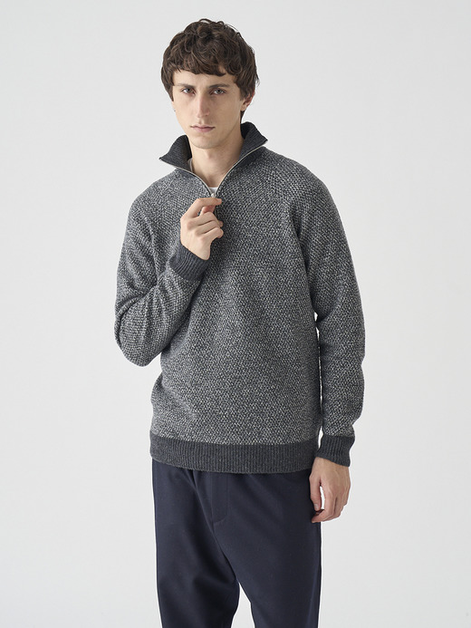 ［Eco Cashmere］カシミヤ混 スタンドネックハーフジップメランジニットプルオーバー | INGHRAM | STANDARD FIT 7G 詳細画像 NO2(INGHRAM) 3