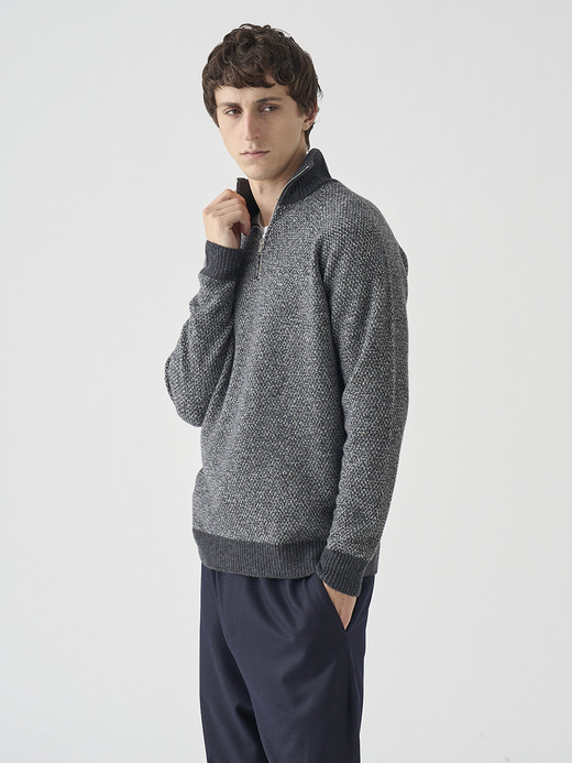 ［Eco Cashmere］カシミヤ混 スタンドネックハーフジップメランジニットプルオーバー | INGHRAM | STANDARD FIT 7G 詳細画像 NO2(INGHRAM) 4