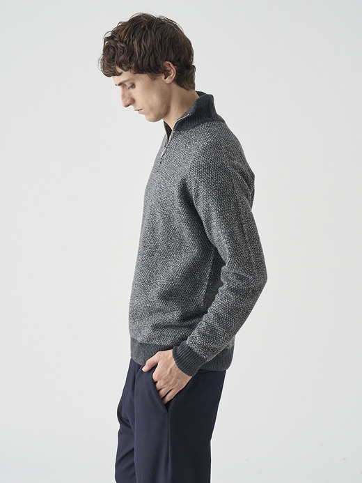 ［Eco Cashmere］カシミヤ混 スタンドネックハーフジップメランジニットプルオーバー | INGHRAM | STANDARD FIT 7G 詳細画像 NO2(INGHRAM) 5