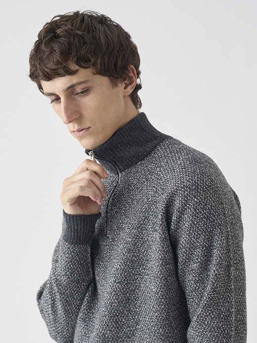 ［Eco Cashmere］カシミヤ混 スタンドネックハーフジップメランジニットプルオーバー | INGHRAM | STANDARD FIT 7G 詳細画像 NO2(INGHRAM) 7