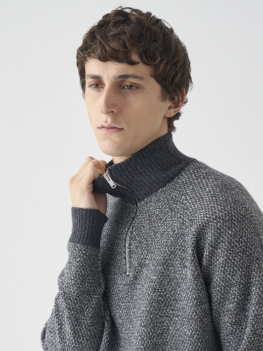 ［Eco Cashmere］カシミヤ混 スタンドネックハーフジップメランジニットプルオーバー | INGHRAM | STANDARD FIT 7G 詳細画像 NO2(INGHRAM) 8