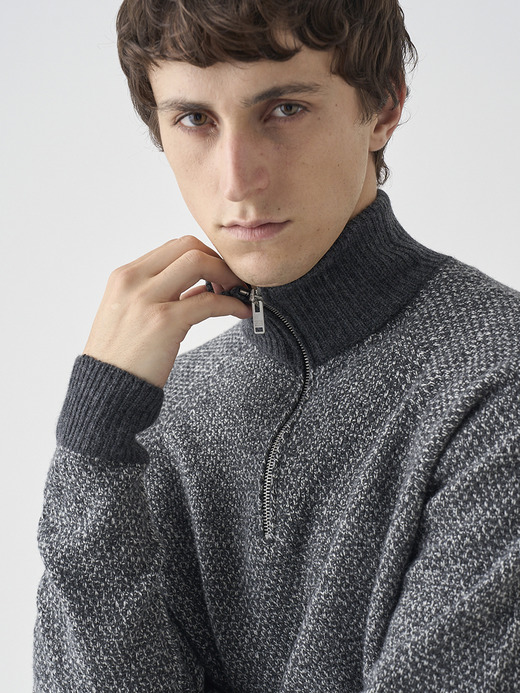 ［Eco Cashmere］カシミヤ混 スタンドネックハーフジップメランジニットプルオーバー | INGHRAM | STANDARD FIT 7G 詳細画像 NO2(INGHRAM) 9