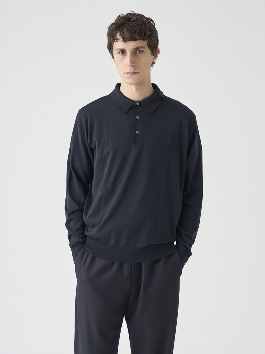 長袖ニットポロシャツ | KNOLL | 30G MODERN FIT 詳細画像 BLACK 1