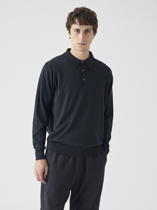 長袖ニットポロシャツ | KNOLL | 30G MODERN FIT 詳細画像 BLACK 2