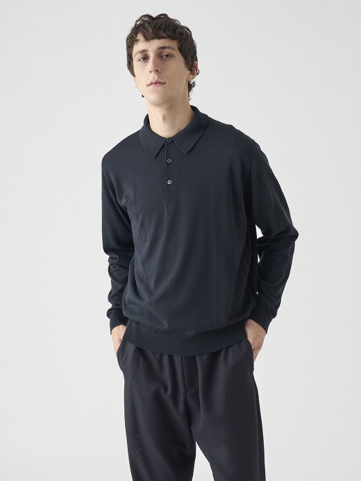 長袖ニットポロシャツ | KNOLL | 30G MODERN FIT 詳細画像 BLACK 3