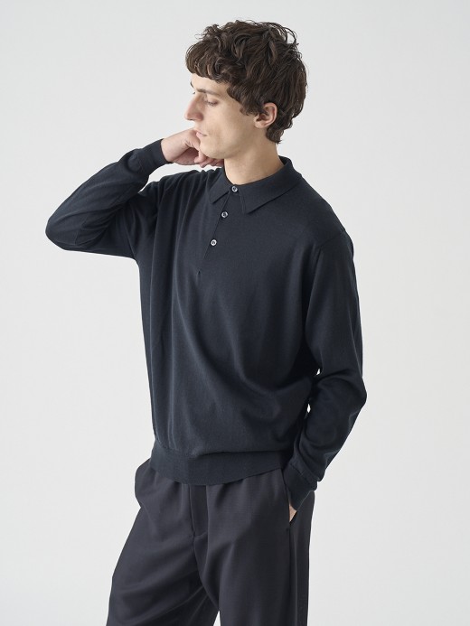 長袖ニットポロシャツ | KNOLL | 30G MODERN FIT 詳細画像 BLACK 4