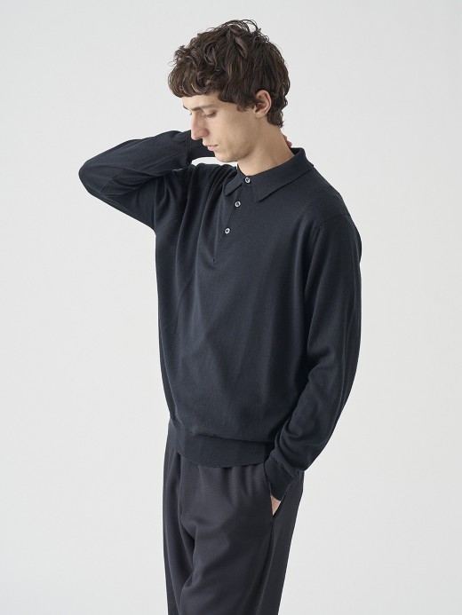 長袖ニットポロシャツ | KNOLL | 30G MODERN FIT 詳細画像 BLACK 5
