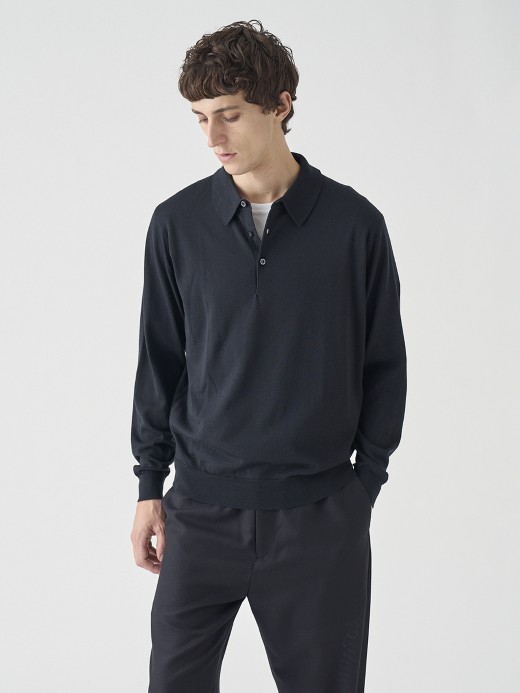 長袖ニットポロシャツ | KNOLL | 30G MODERN FIT 詳細画像 BLACK 7
