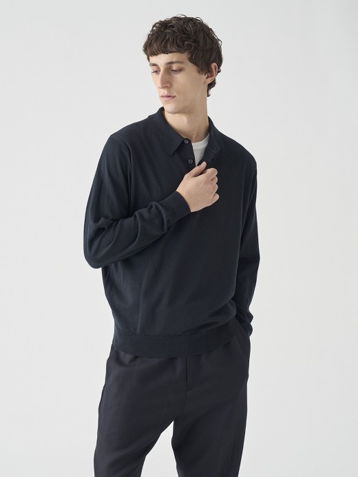 長袖ニットポロシャツ | KNOLL | 30G MODERN FIT 詳細画像 BLACK 8