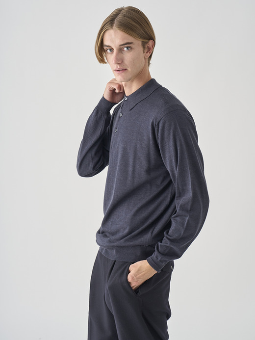 長袖ニットポロシャツ | KNOLL | 30G MODERN FIT 詳細画像 HEPBURN SMOKE 3