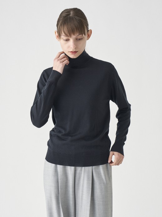 タートルネック長袖ニットプルオーバー | LENA | 30G MODERN FIT 詳細画像 BLACK 3