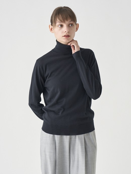 タートルネック長袖ニットプルオーバー | LENA | 30G MODERN FIT 詳細画像 BLACK 5