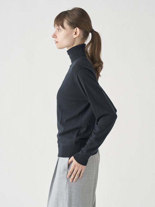 タートルネック長袖ニットプルオーバー | LENA | 30G MODERN FIT 詳細画像 BLACK 7