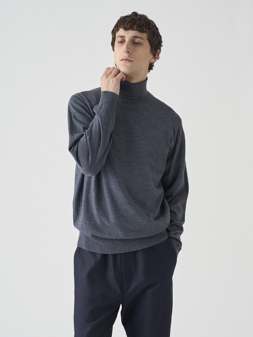 タートルネック長袖ニットプルオーバー | LEVINE | 30G MODERN FIT 詳細画像 CHARCOAL 2