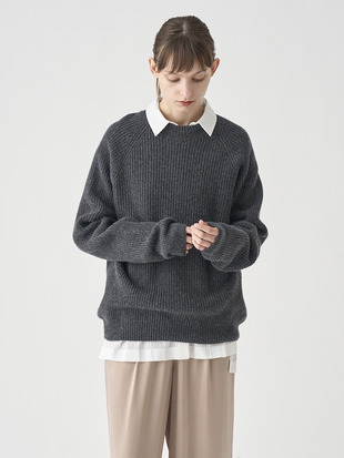 ［Eco Cashmere］カシミヤ混 リブクルーネックニットプルオーバー | LYLLA | 7G