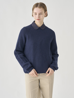 ［Eco Cashmere］カシミヤ混 リブクルーネックニットプルオーバー | LYLLA | 7G
