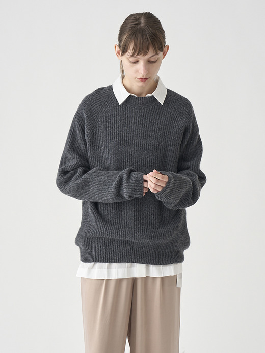 ［Eco Cashmere］カシミヤ混 リブクルーネックニットプルオーバー | LYLLA | 7G 詳細画像 DARK ASH 1