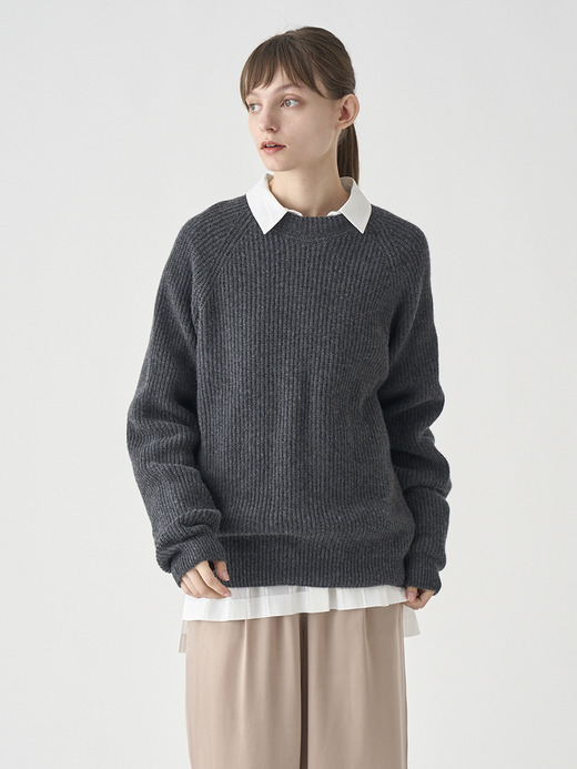 ［Eco Cashmere］カシミヤ混 リブクルーネックニットプルオーバー | LYLLA | 7G 詳細画像 DARK ASH 3