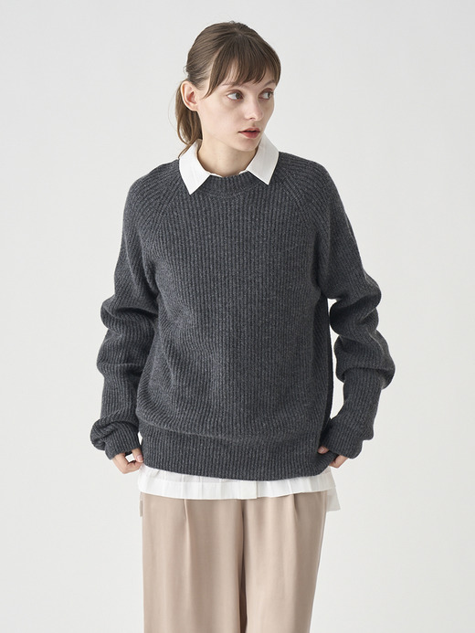［Eco Cashmere］カシミヤ混 リブクルーネックニットプルオーバー | LYLLA | 7G 詳細画像 DARK ASH 4
