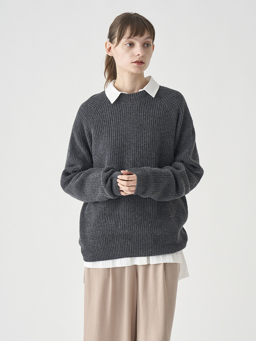 ［Eco Cashmere］カシミヤ混 リブクルーネックニットプルオーバー | LYLLA | 7G 詳細画像 DARK ASH 6
