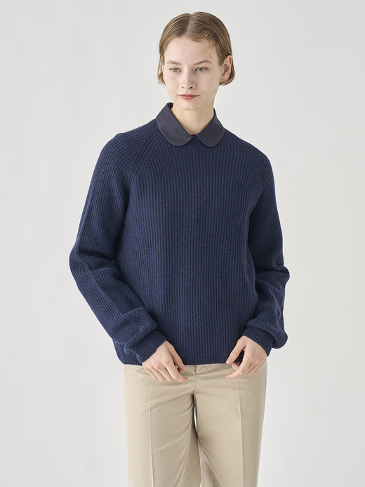 ［Eco Cashmere］カシミヤ混 リブクルーネックニットプルオーバー | LYLLA | 7G 詳細画像 MIDNIGHT 1