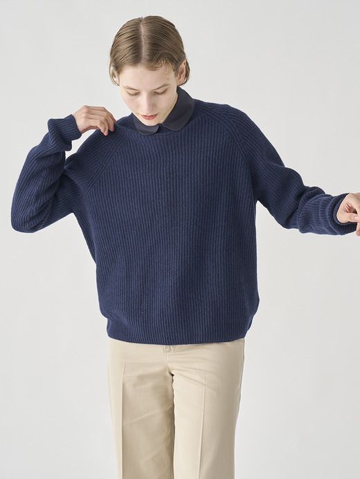 ［Eco Cashmere］カシミヤ混 リブクルーネックニットプルオーバー | LYLLA | 7G 詳細画像 MIDNIGHT 5
