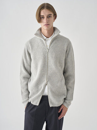 ［Eco Cashmere］カシミヤ混 フルジップスタンドネック長袖ドライバーズニットジャケット | MALLAM | EASY FIT 7G
