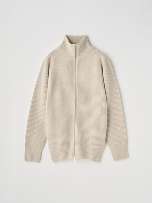 ［Eco Cashmere］カシミヤ混 フルジップスタンドネック長袖ドライバーズニットジャケット | MALLAM | EASY FIT 7G