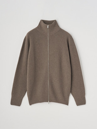［Eco Cashmere］カシミヤ混 フルジップスタンドネック長袖ドライバーズニットジャケット | MALLAM | EASY FIT 7G