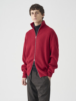 ［Eco Cashmere］カシミヤ混 フルジップスタンドネック長袖ドライバーズニットジャケット | MALLAM | EASY FIT 7G