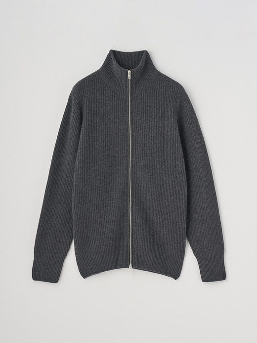 ［Eco Cashmere］カシミヤ混 フルジップスタンドネック長袖ドライバーズニットジャケット | MALLAM | EASY FIT 7G 詳細画像 DARK ASH 2