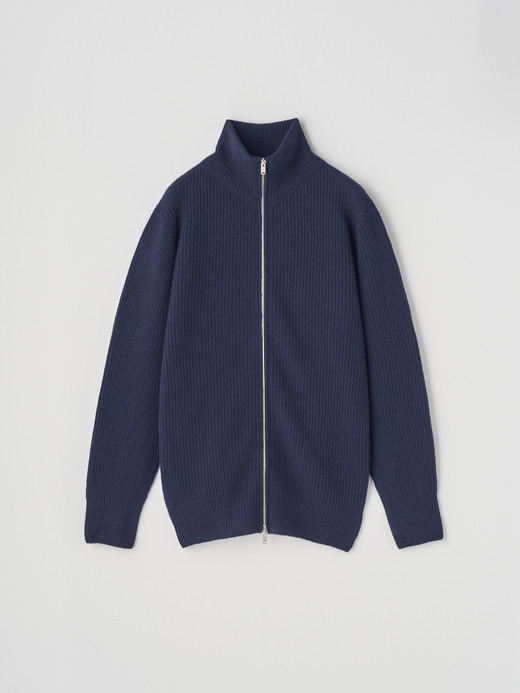 ［Eco Cashmere］カシミヤ混 フルジップスタンドネック長袖ドライバーズニットジャケット | MALLAM | EASY FIT 7G 詳細画像 MIDNIGHT 2
