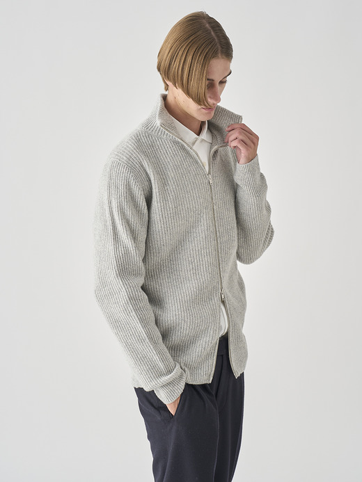 ［Eco Cashmere］カシミヤ混 フルジップスタンドネック長袖ドライバーズニットジャケット | MALLAM | EASY FIT 7G 詳細画像 POLAR 7