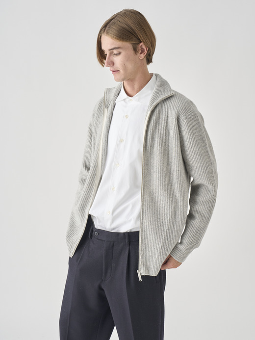 ［Eco Cashmere］カシミヤ混 フルジップスタンドネック長袖ドライバーズニットジャケット | MALLAM | EASY FIT 7G 詳細画像 POLAR 9
